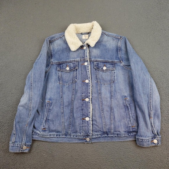 GAP Jackets & Blazers - Gap 1969 Jacket Womens XL Blue Denim Sherpa Lined Trucker Bomber Western